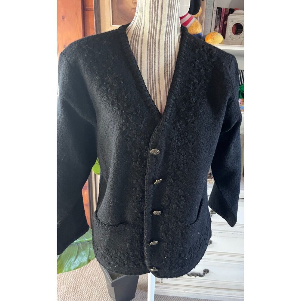 Vintage Crystal-Kobe Black on Black Felted Wool Cardigan Large